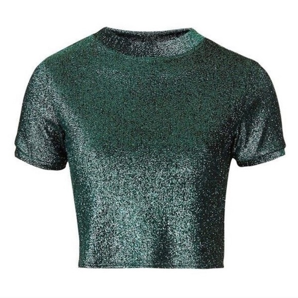 Topshop Metallic Green Crop Top - Picture 2 of 2